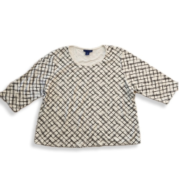 Karen Scott 3/4 sleeve plus size off white & black criss-cross pattern 2X W-669 - Picture 1 of 5